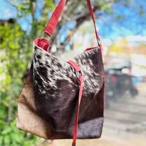 Stylish Red and Brown Cowhide Leather Bag